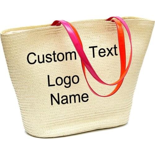 Embroidery Personalized Custom Text LOGO Bohemian Women 2019 Fashion Summer Beach Bag Handbag Woven Capacity Shoulder Bag