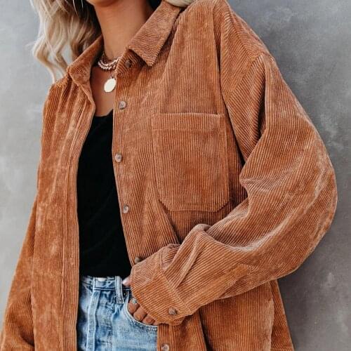 2021 New Shirt Autumn Winter Women Long Sleeve Solid Color Single-breasted Shirt Corduroy Coat Casual Loose Versatile casaco