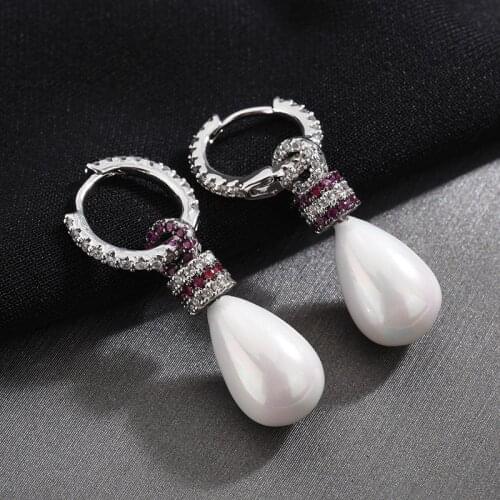 Classics Water Droplets Style Earrings Silver Plated Micro Pave Top CZ Pearl Drop Earring For Women Gift Fashion Jewelry