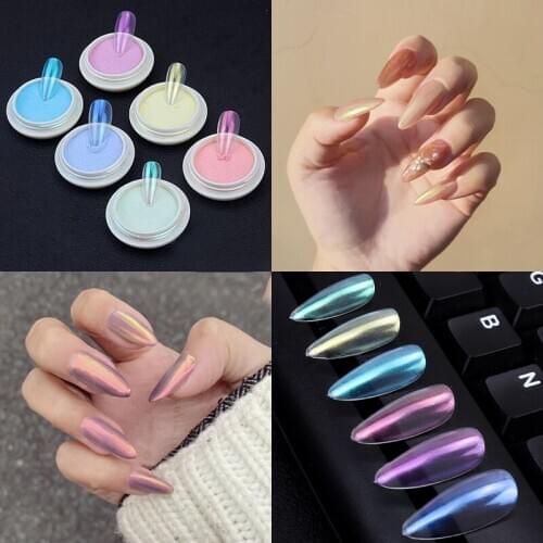 1 box 6 colors Unichrome / Aurora Unicorn Chrome Powder ot-selling Aurora Nails Mirror Powder, Aurora Chrome Pigment For Nail