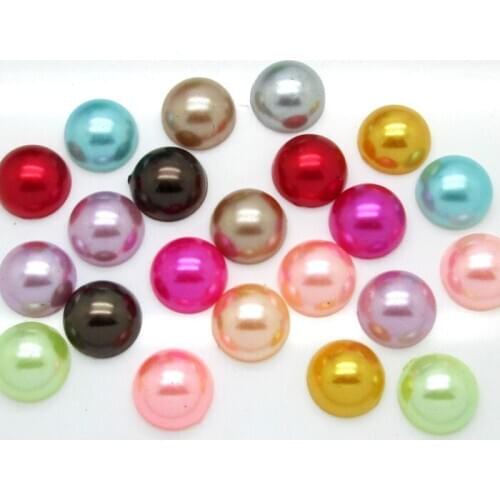 100Pcs Mixed 14mm Round Craft ABS Resin Flatback Half Round Pearls Flatback Cabochon Beads Jewelry DIY Scrapbooking Decoration