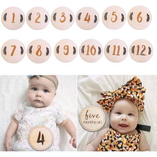 12 Pcs/set Nordic Style Baby Birth Month Number Birthday Commemorative Milestone Card Newborn Full Moon Photography Props