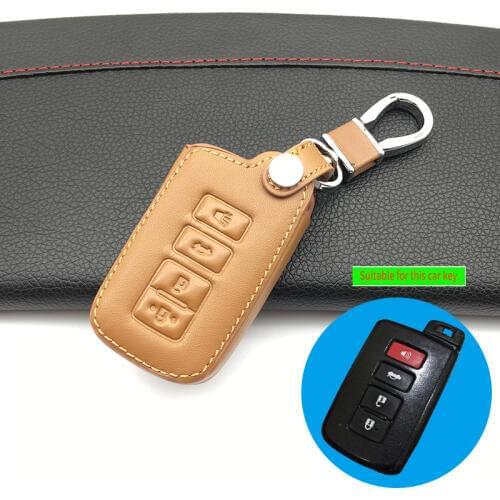 2018 Genuine Leather Key Cover Fob Keychain Cases Holder For Toyota Highlander RAV4 Camry Avalon Corolla 4 Buttons Smart Keys
