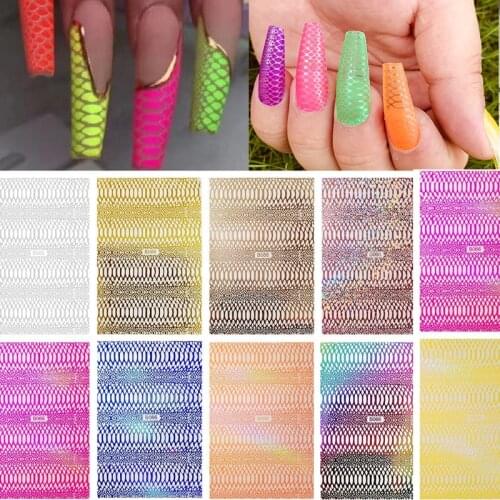 3D Bohemia Self-Adhesive Neon Curve Serpentine Stripe Hollow Nails Stickers Acrylic Decorations Manicure Decals C027346R-4PCS