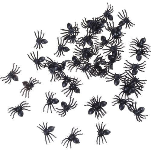50Pcs/lot Halloween Fake Spider Toys Decorative Spiders 2cm Small Black Plastic Novelty Funny Joke Prank Realistic Props