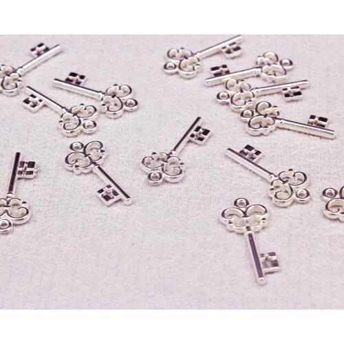 600pcs shiny pretty key charm pendant silver color acrylic 25mm x 11mm