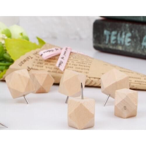 9 Pcs Wooden Thumb Tack Rhombic Creative Decorative Drawing Push Pins Wood Head 53CC