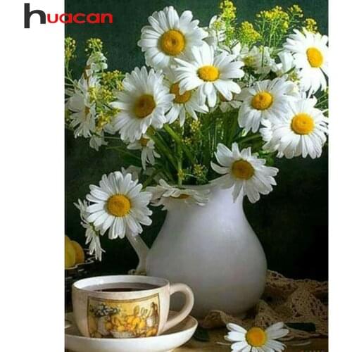 Huacan DIY Diamond Mosaic Painting Daisy Flower 5D Diamond Embroidery Cross Stitch Full Square Home Decoration