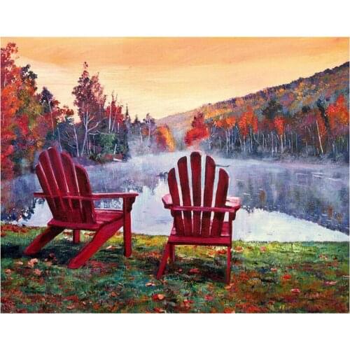 Diamond embroidery autumn lakeside chair DIY Diamond Painting Cross Stitch kits 5d pattern,Hieroglyphs photo puzzle decor C441