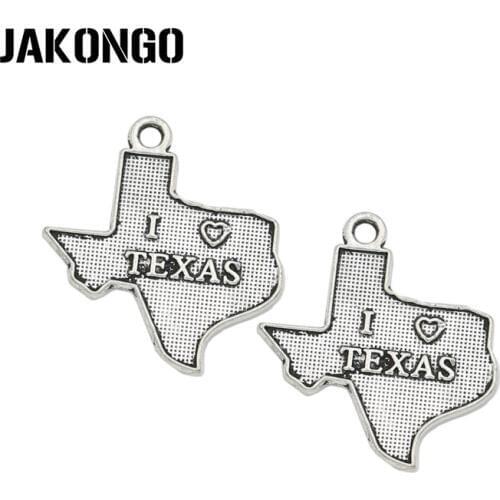 Antique Silver Plated I Love Texas Map Charms Pendants for Necklace Jewelry Making DIY Handmade Craft 22x20mm 20pcs/lot