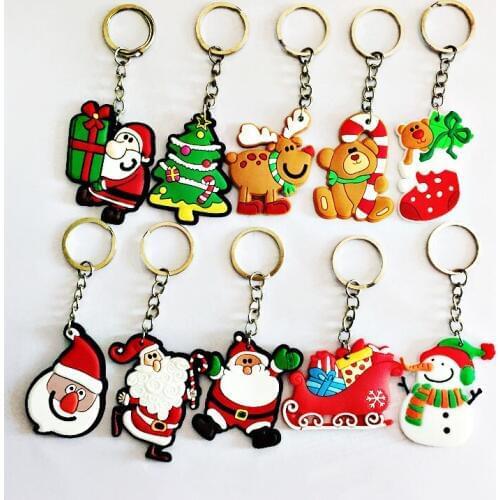 50PCS/Lot Christmas Gift Keychain Santa Claus PVC Kids Women Bag Pendant Key Chains Key Rings Of Happy New Year Christmas Gifts