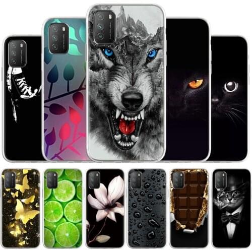 Case For Xiaomi Poco M3 Silicone 6.53 inch Soft TPU Phone Cover For Xiaomi Poco M3 Case Wolf Cat Flower Protective Case Bumper
