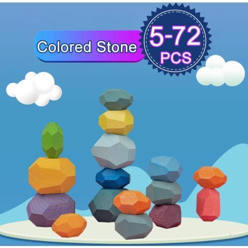 Wood Rainbow Balancing Stacked Stones Toys Colored Gems Wooden Rocks Nordic Baby Building Block Montessori Toys For Children