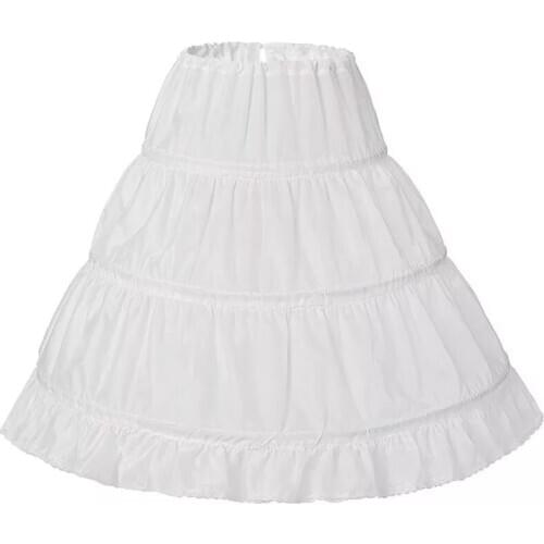 Child Flower Girls Long Petticoat Drawstring Waistband Ruffles Pleated Trimming 3 Hoops Kids Princess Crinoline Tutu Underskirt