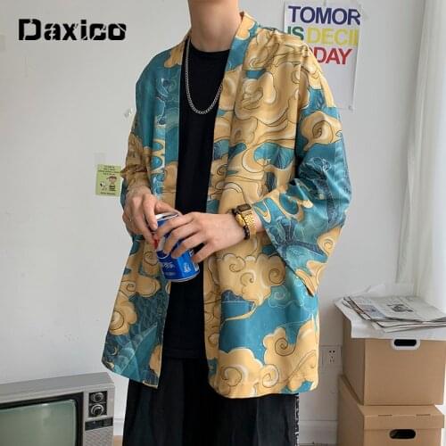 Dragon Harajuku Japanese Kimono Cardigan Men Haori Yukata Male Samurai Costume Haori Obi Beach Shirt Chinese Style Hanfu Blouse