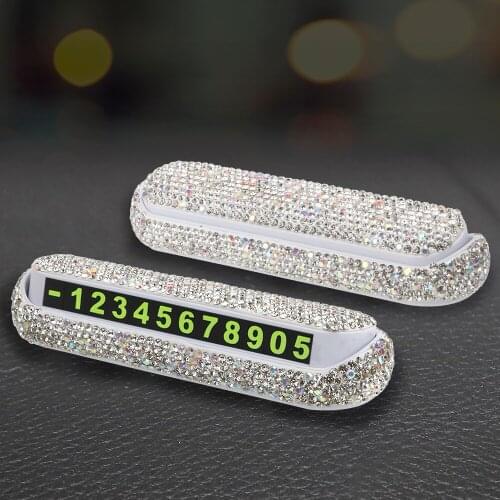 DUTRIEUX Car Sticker Hideable Phone Number Plate Magnetic Adsorption Temporary Parking Card Diamond Crystal Auto Parking Card