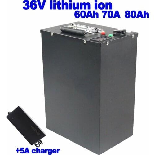 36v 60Ah 70Ah 80Ah li-ion lithium battery pack BMS for 1800W electric engine scooter bike light solar forklift + 5A charger