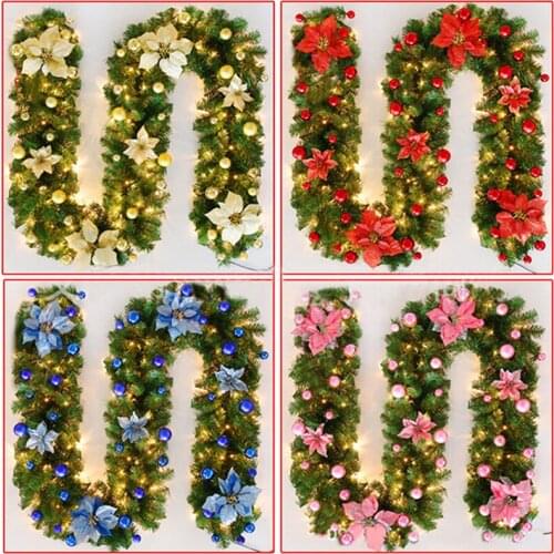 2.7 M Christmas LED Rattan Garland Decorative Green Christmas Garland Artificial Xmas Tree Rattan Banner Decoration