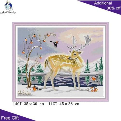 Joy Sunday Elk And Birds Cross Stitch DA328 14CT 11CT Counted and Stamped Home Decor Elk And Birds Needlework Cross Stitch kits
