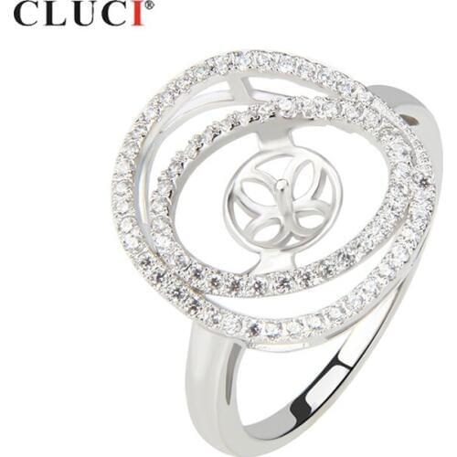 CLUCI Multiple Sizes 925 Sterling Silver Flower Zircon Rings Jewelry for Women Silver 925 Pearl Ring Mounting SR1018SB