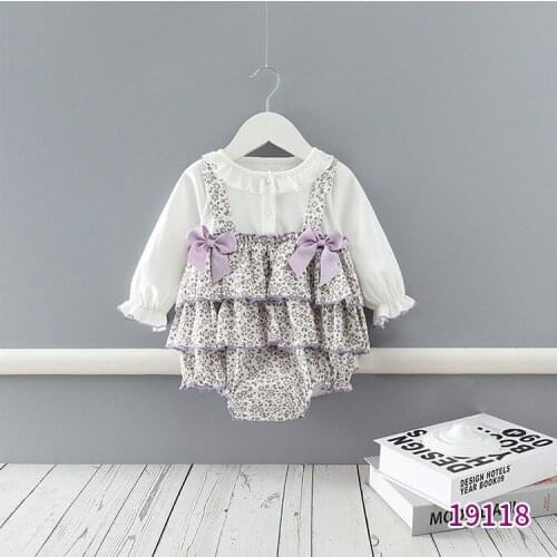 Spanish Infant Newborn Girls Floral Bodysuit 2021 Spring Autumn Lolita Baby Girls Romper Jumpsuit Children Lace Baptism Overalls