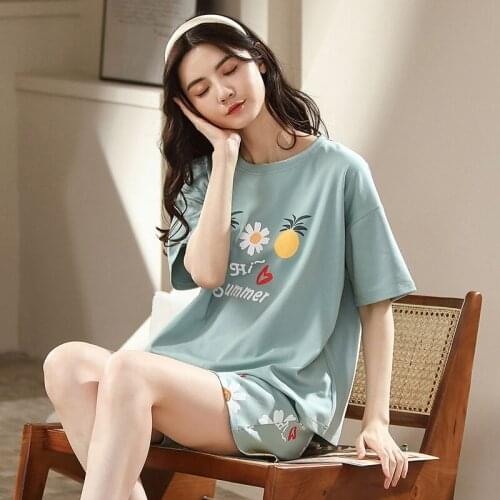 Summer Pajamas Set Women Pyjamas Women Sleepwear Night Suit Pijama Mujer Home Wear Women Loose Casual Cartoon Cotton Nightwear