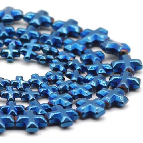 Cross Jesus Hematite Natural Stone Blue 6/8/10MM Charm Spacer Loose Beads For Jewelry Making Handmade DIY Bracelets Accessories