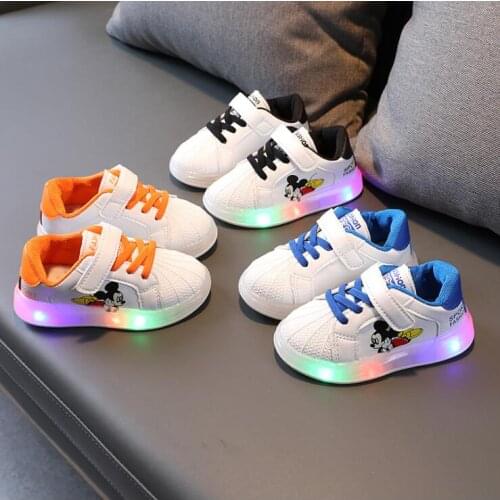 Mickey Children Luminous Shoes For Boys Gilrs New LED Lighted Soft Spring Autumn Baby Kids Sneakers Infant Tennis Breathable