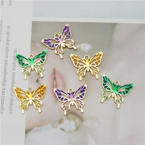 Julie Wang 3PCS Enamel Small Butterfly Charms Hollow Alloy Gold Tone Animal Pendant Bracelet Jewelry Making Accessory