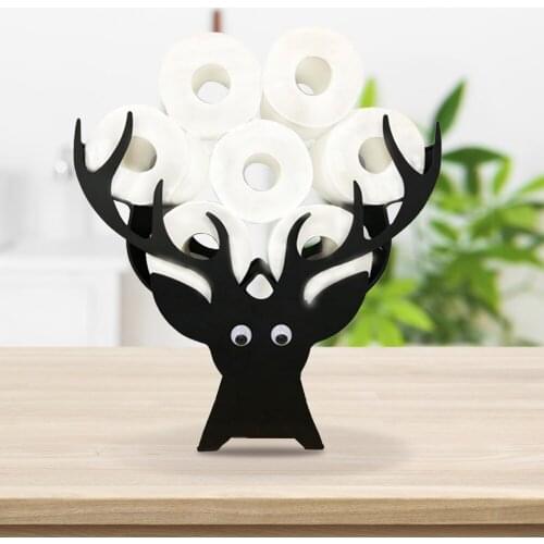 Elk Head Metal Paper Holder Tissue Roll Storage Racks Kitchen Bathroom Toilet Storage Racks Shelf Organizer Home Decor Black