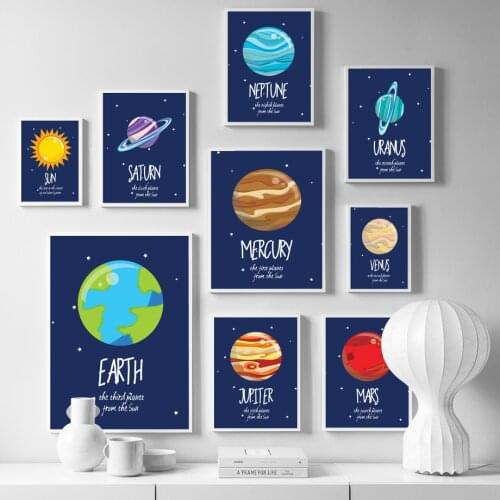 Cartoon Planet Earth Sun Mars Venus Uranus Wall Art Canvas Painting Nordic Posters And Prints Wall Pictures Baby Kids Room Decor