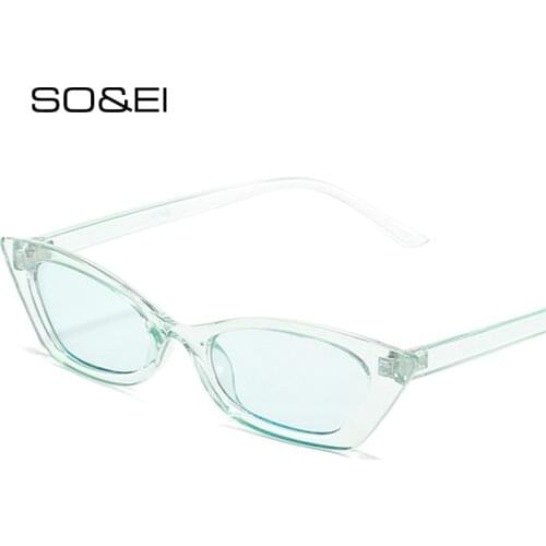 SO&EI Retro Small Cat Eye Jelly Color Women Sunglasses Fashion Green Pink Eyewear Men Trending Sun Glasses Shades UV400