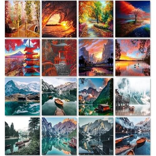 City Landscape Painting By Numbers For Adults DIY Kits HandPainted On Canvas With Framed Oil Picture Drawing Coloring By Number