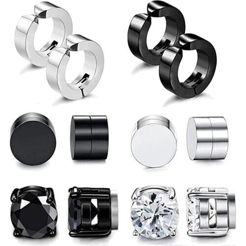 6 Pairs Stainless Steel Magnetic Stud Earrings for Men Women Clip On Hoop Huggie Non-Pierced Earrings Set