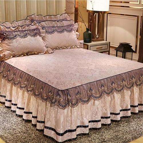 3pcs skirted bed cover solid color bedspreads velvet lace edging bed mattress cover multi-color European style free shipping
