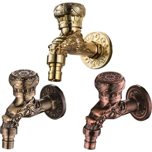 Wall Mounted Water Tap Bibcock Zinc Alloy Retro Faucet Decor Indoor Outdoor Garden Faucet Washing Machine Mop Sink Bibcock
