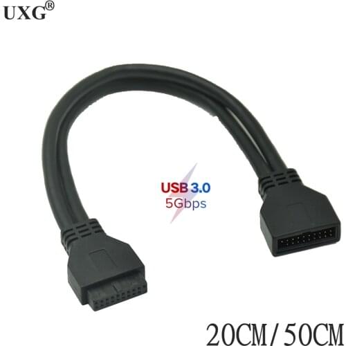 Low Profile Header Small Mini USB 3.0 19/20 Pin Internal Extension Flat Cable 20Pins Male to Female Adapter for Motherboard-20CM