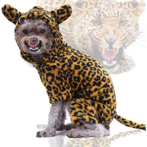 2020 New Pet Dog Jumpsuits Winter Four-legged Funny Flannel Cheetah Transformation Clothes Soft Comfortable Pet Warm Clothes