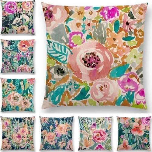 New Design Watercolor Floral Style Prints Sofa Throw Pillowcase Home Decor 25 color available Cushion Cover