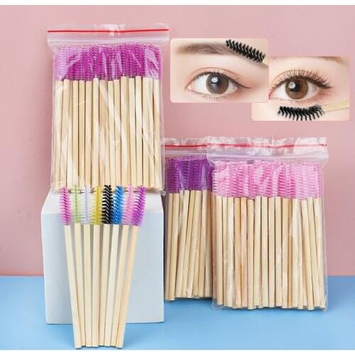 50 Pcs Bamboo Handle Eyelash Brushes Disposable Eyebrow Brush eyelash Extension Mascara Wands Applicator women Makeup Tools