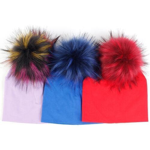 Winter Autumn New Style Soft Candy Color Baby Beanie Cute Cotton Warm Pompom Hat Lovely Toddler Hats Infant Skull Cap