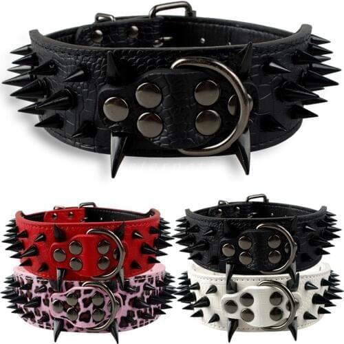 Global Baby 2" Width Spike Studded Dog Collars 4 Sizes 7 Colors Strong Leather Large Big Dog Pet Collars