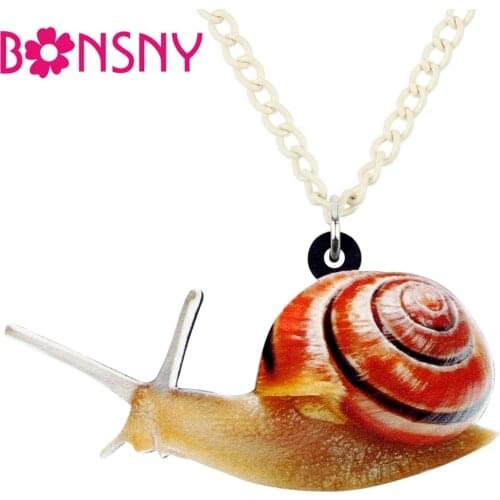 Bonsny Acrylic Anime Snail Necklace Pendant Collar Chain Fashion Cartoon Animal Jewelry For Women Girls Kids Gift Accessories