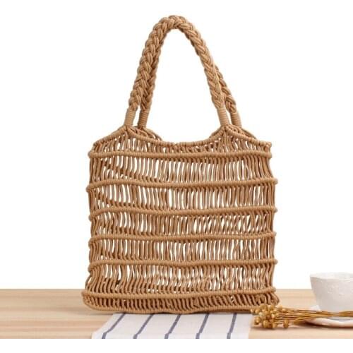 Casual Cotton Rope Straw Bags Ladies Hand-woven Top-handle Bag Hollow Striped Handbag Female Fashion Summer Beach Bag 2021 New