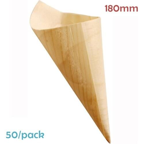 Promotion - Party Wedding Suppliers Disposable French Fries/Chips Dessert 180mm Pine Wood Cone, 50/Pack