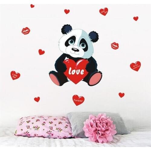 Valentines Day Love Panda Self-adhesive Wall Sticker For Bedroom Glass Window PVC Graffiti Sticker Cartoon Animal Refrigerator
