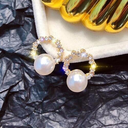 S925 Silver Needle Geometric Round Small Pearl Simple Rhinestone Temperament All-match Earrings Jewelry Earrings For Women