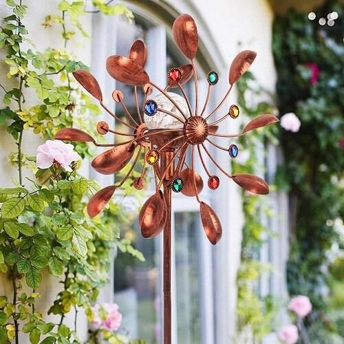 Solar Powered Glass Ball Wind Spinner Light Metal Art Craft Garden Yard Landscape Decoration Home Garden Yard Kids Toys Outdoor