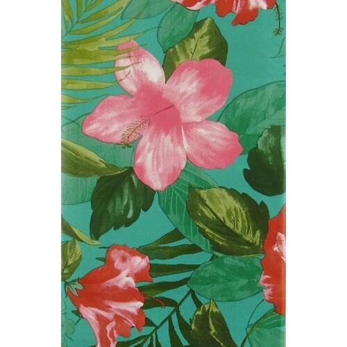 Tropical Flowers and Leaves Vinyl Flannel Back Tablecloth