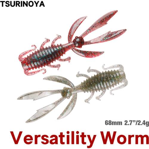 TSURINOYA 2.7in 20pcs Shrimp Soft Bait PIONEER 68mm 2.4g Light Game Worm Silicone Ajing Bass Versatility Fishing Lure
